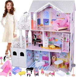 Velký dřevěný domeček pro panenky s výtahem, garáží a balkonem