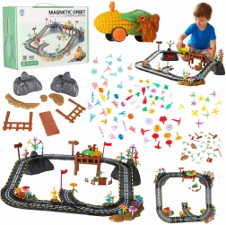 Magnetický závodní autodráhový set 153 dílů se svítícím vozidlem