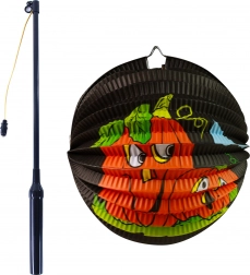 Halloweenský papírový lampion dýně 25 cm se svítící hůlkou 50 cm