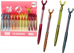 Kuličkové pero s jelenem s diamantky, modrý nebo černý inkoust, hrot 0,7 mm