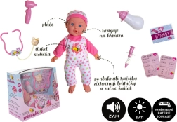 Nemocné miminko se zvukem a světlem 36 cm – měkké tělíčko a zdravotnické doplňky