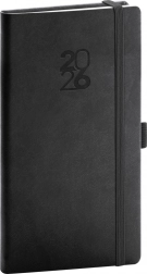 Stylový černý kapesní diář s gumičkou a poutkem na tužku Aprint 2026
