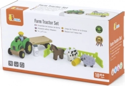 Dřevěný traktor s farmářskými zvířaty Viga Toys