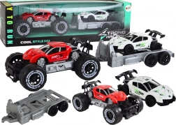 Terénní auto s odpojitelnou návěsovou plošinou a sportovním autem – sada hraček