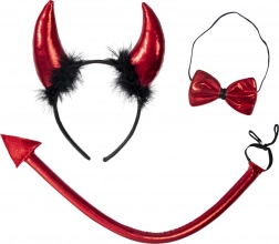 Dětská čertovská sada s rohy, ocasem a vidličkou