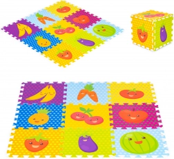 Dětská pěnová hrací podložka IPLAY - ovoce a zelenina puzzle 9 prvků 86x86cm