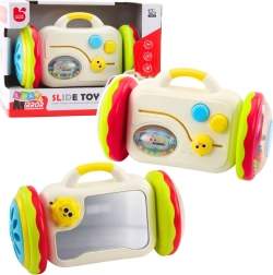 Interaktivní zrcátko na kolečkách pro miminka – vzdělávací hračka s chrastítkem