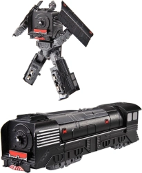 Transformující robot lokomotiva – černý kovový mini robot 10 cm