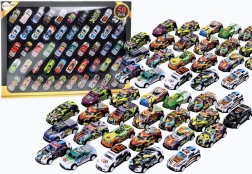 Sada barevných kovových autíček s pohonem – 50 ks