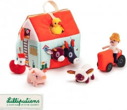 Lilliputiens rozkládací farma s 6 zvířátky, farmářem a traktorem 18 m+