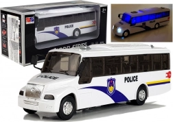 Policejní autobus se světly a zvuky – bílý kovový model 21 cm