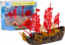 pirátská loď se světly a zvuky na kolečkách, hnědá