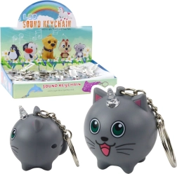 Přívěsek kočička jednorožec s LED rohem a zvukem, šedý