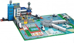 Garáž letiště – sada s 4 auty a letadlem, kovová