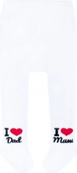 Bavlněné dětské punčocháče New Baby bílé s motivem I Love Mum & Dad
