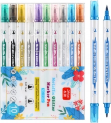 Sada metalických dvoustranných fixů s třpytkami, 10 ks