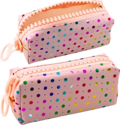Školní penál Velké růžové puntíky s velkým zipem