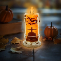 Halloweenská LED svíčka s motivem náhrobního kamene - 1 kus