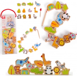 Dřevěné korálky k navlékání zoo Classic World, 13 ks