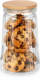 Skleněná žebrovaná dóza s bambusovým víčkem a těsněním 1 l