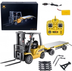 Vysokozdvižný vozík s přípojným vozíkem na dálkové ovládání 1:10, oranžový