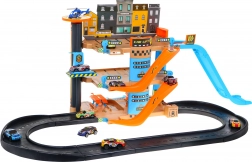 Čtyřpatrová parkovací věž s výtahem pro děti 3+ Autíčka a helikoptéra se skluzavkou