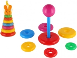 Plastová skládací pyramida s barevnými kroužky 24 cm, v síťce, od 12 měsíců