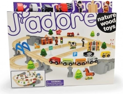 Dřevěná vláčkodráha s mostem a doplňky