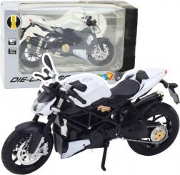 kovový sportovní motocykl 1:12 se světly a zvuky – bílý