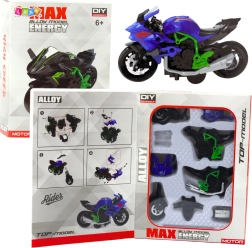 Kovový DIY model motocyklu 1:14 zeleno‑modrý