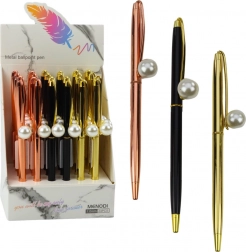 Kovové automatické kuličkové pero s perlovým zakončením, modrý inkoust 1,0 mm