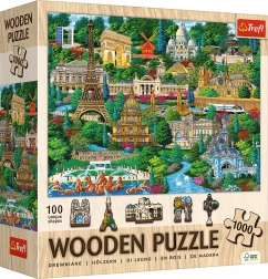 Dřevěné puzzle Slavná francouzská místa 1000 dílků