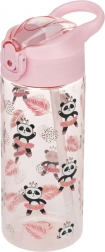 Růžová dětská láhev na pití s brčkem Panda 500 ml