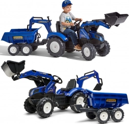 Falk šlapací traktor New Holland s přívěsem, modrý, od 3 let