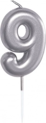 Dortová svíčka číslo 9 stříbrná 5 cm