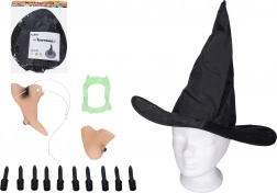 Set pro čarodějnici – nos, brada, prsty, zuby a klobouk