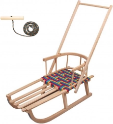 Dětské dřevěné sáně s opěrkou a madlem