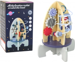 Dřevěná vzdělávací raketa s korálkovým labyrintem a ozubenými koly