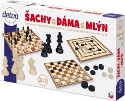 Detoa 3v1 šachy, dáma a mlýn – dřevěná rodinná sada