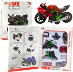 Motocykl k sestavení 1:14 zeleno‑červený DIY kovový model