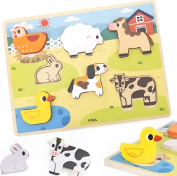 Viga dřevěné puzzle Montessori Farma 2v1