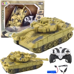 Rc tank t-90 1:18 s otočnou věží, světly a zvuky – pískový kamufláž