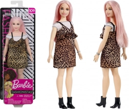 Barbie Fashionistas panenka s růžovými vlasy a leopardími šaty