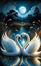 Diamantové malování labutě při úplňku 30 × 40 cm