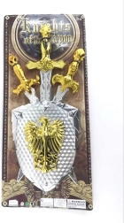 Sada mečů a štítu v lesklém stříbrném provedení