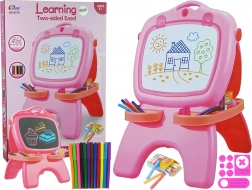 Oboustranná magnetická a křídová tabule – růžová se šablonami