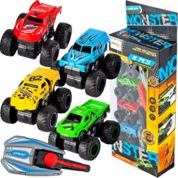 Závodní sada 4 kovových aut s vystřelovači