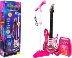 Elektrická kytara s mikrofonem a zesilovačem pro děti – Růžová