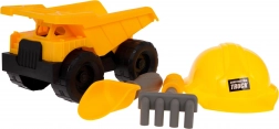 Stavební vozidlo s helmou a příslušenstvím