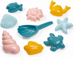 Sada písečných formiček s mořskými motivy a lopatka ve tvaru mušle